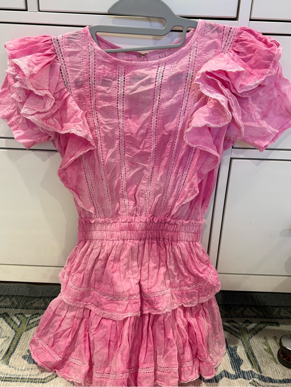 LoveShackFancy Pink Ruffled Mini Dress Size P only wore once